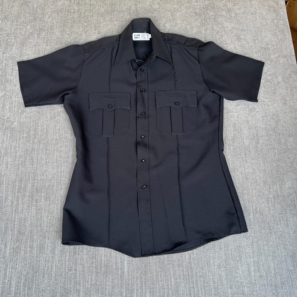 Law Pro Law Enforcement Uniform Shirt Mens 15-15.5 Black Short Sleeve Collared
